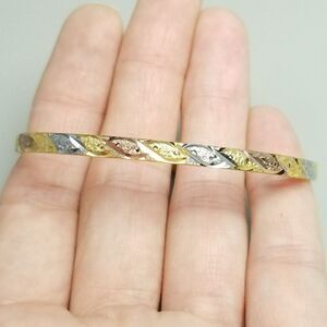 Vintage Gold Tone Skinny Bangle Bracelet, Simple Mixed Metal Tone Design, Estate